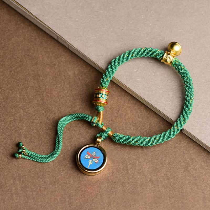 Bracelet spirituel tibétain des cinq dieux de la richesse avec roue de prière