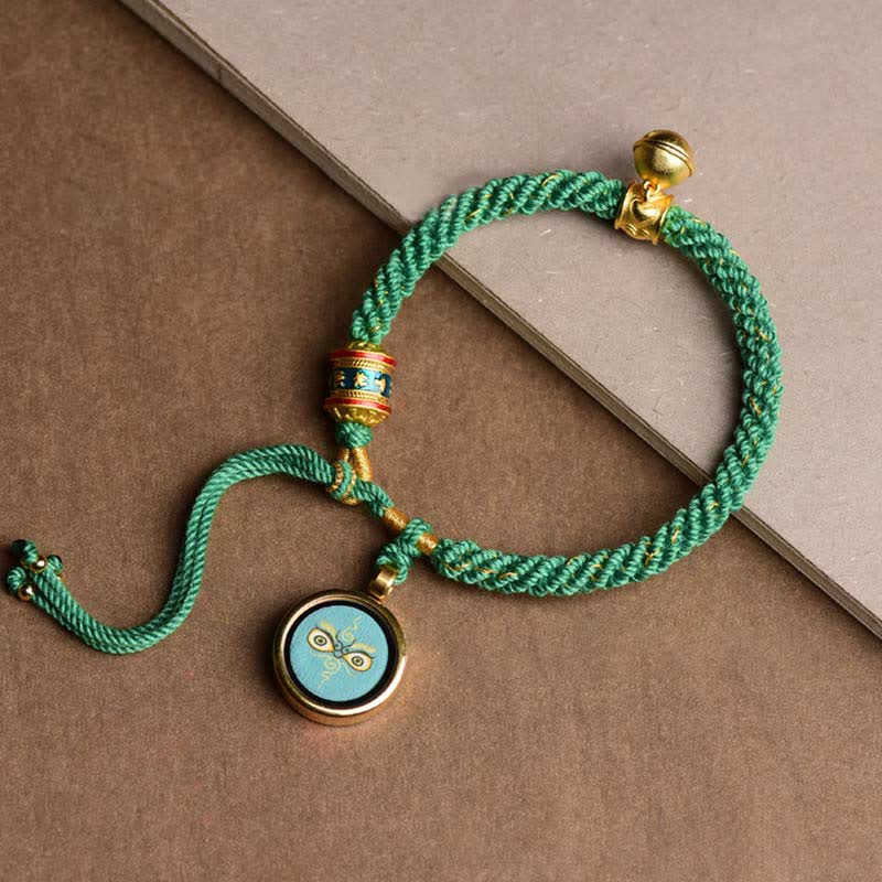 Bracelet spirituel tibétain des cinq dieux de la richesse avec roue de prière