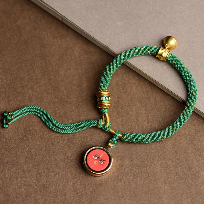Bracelet spirituel tibétain des cinq dieux de la richesse avec roue de prière