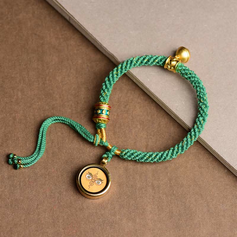 Bracelet spirituel tibétain des cinq dieux de la richesse avec roue de prière