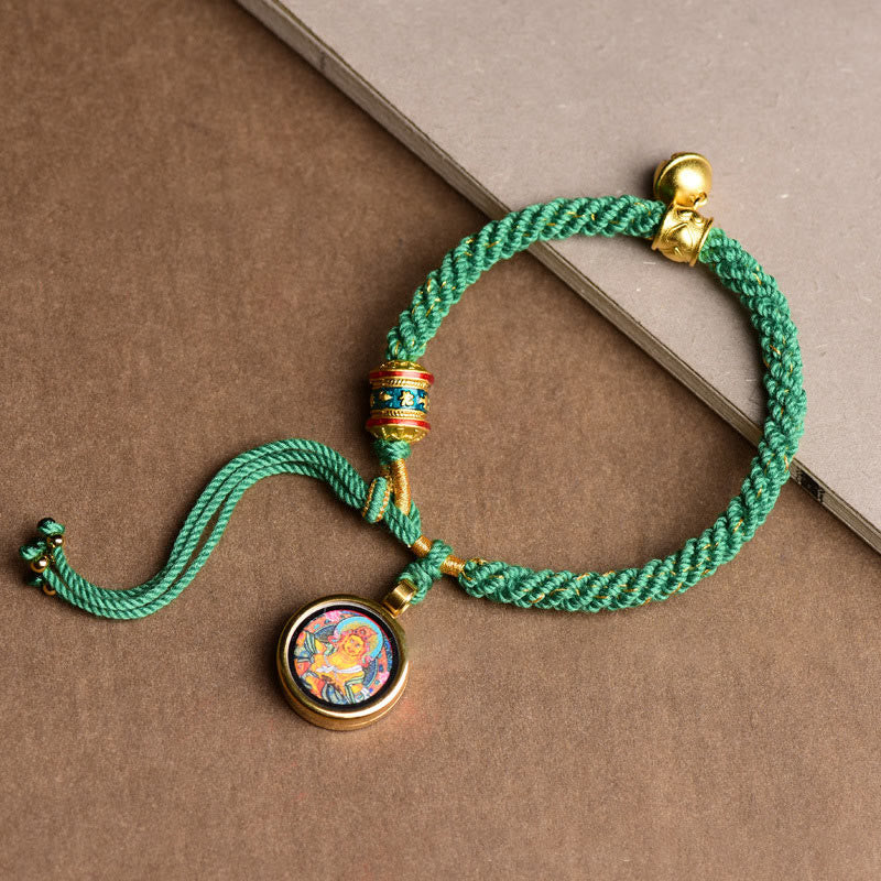 Bracelet spirituel tibétain des cinq dieux de la richesse avec roue de prière
