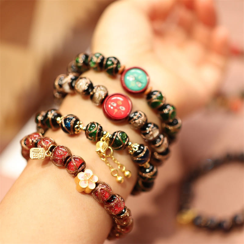 Bracelet tibétain en or avec perles porte-bonheur « Bête avaleuse » de 10 mm
