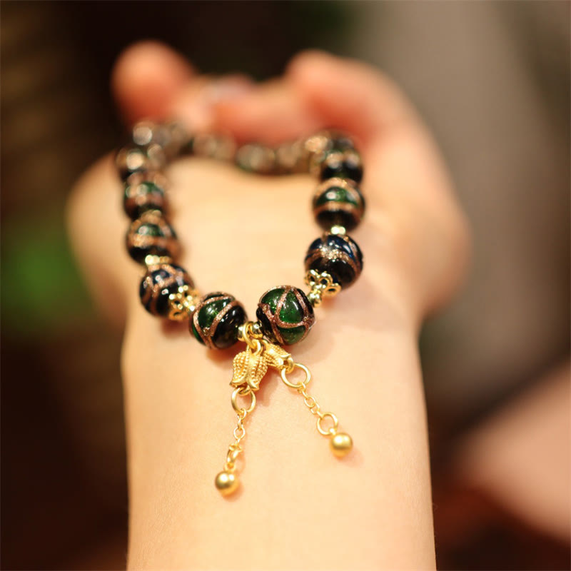 Bracelet tibétain en or avec perles porte-bonheur « Bête avaleuse » de 10 mm