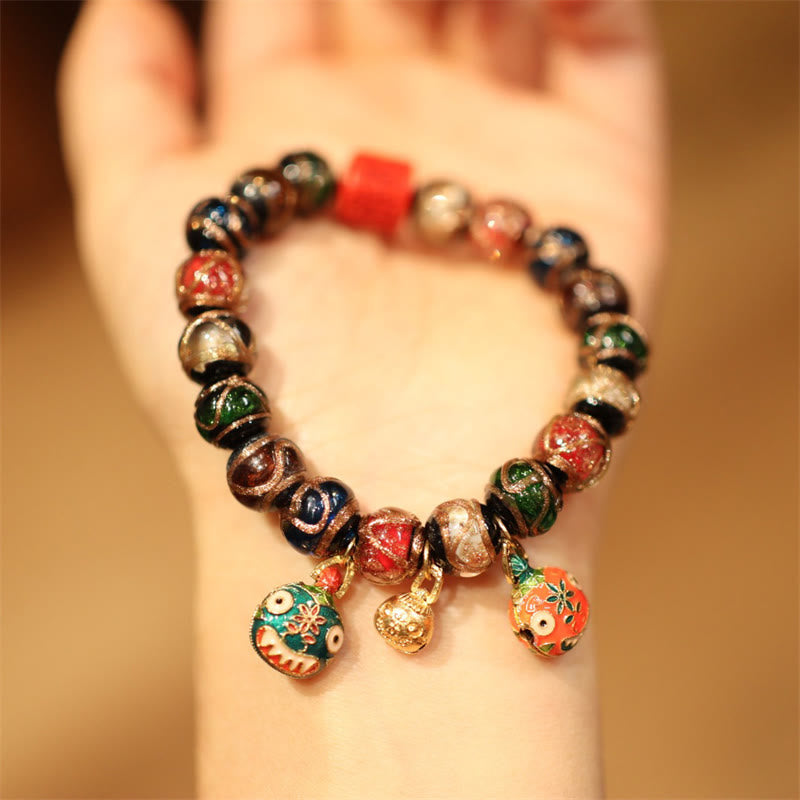 Bracelet tibétain en or avec perles porte-bonheur « Bête avaleuse » de 10 mm