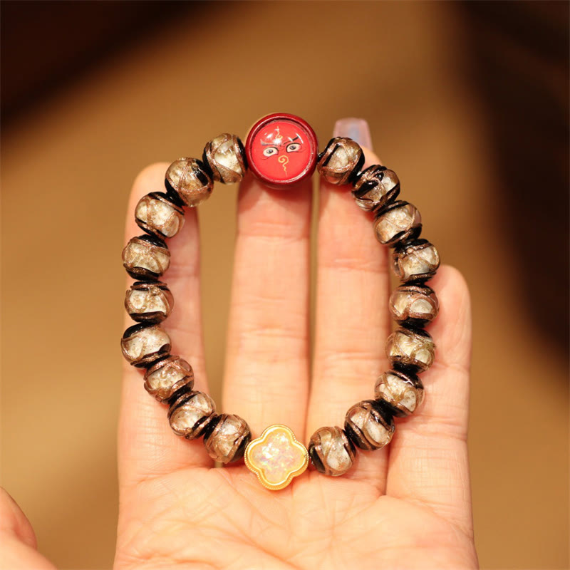 Bracelet tibétain en or avec perles porte-bonheur « Bête avaleuse » de 10 mm
