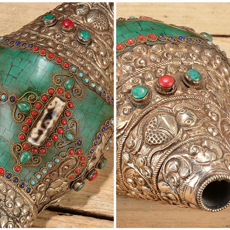 Conque tibétaine double Dorje Shankha faite à la main, 31 x 12 cm