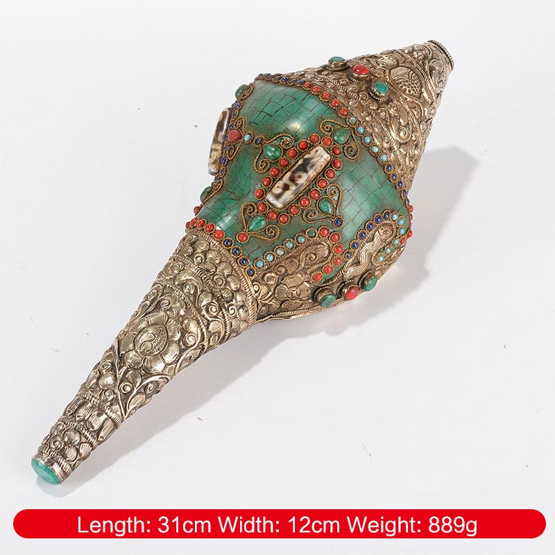 Conque tibétaine double Dorje Shankha faite à la main, 31 x 12 cm