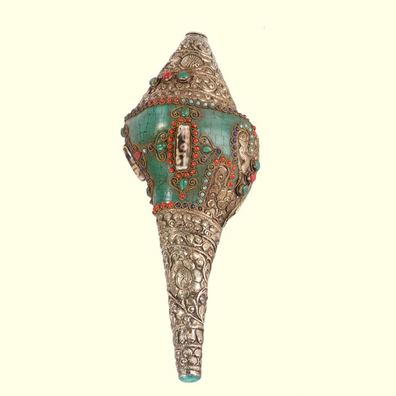 Conque tibétaine double Dorje Shankha faite à la main, 31 x 12 cm