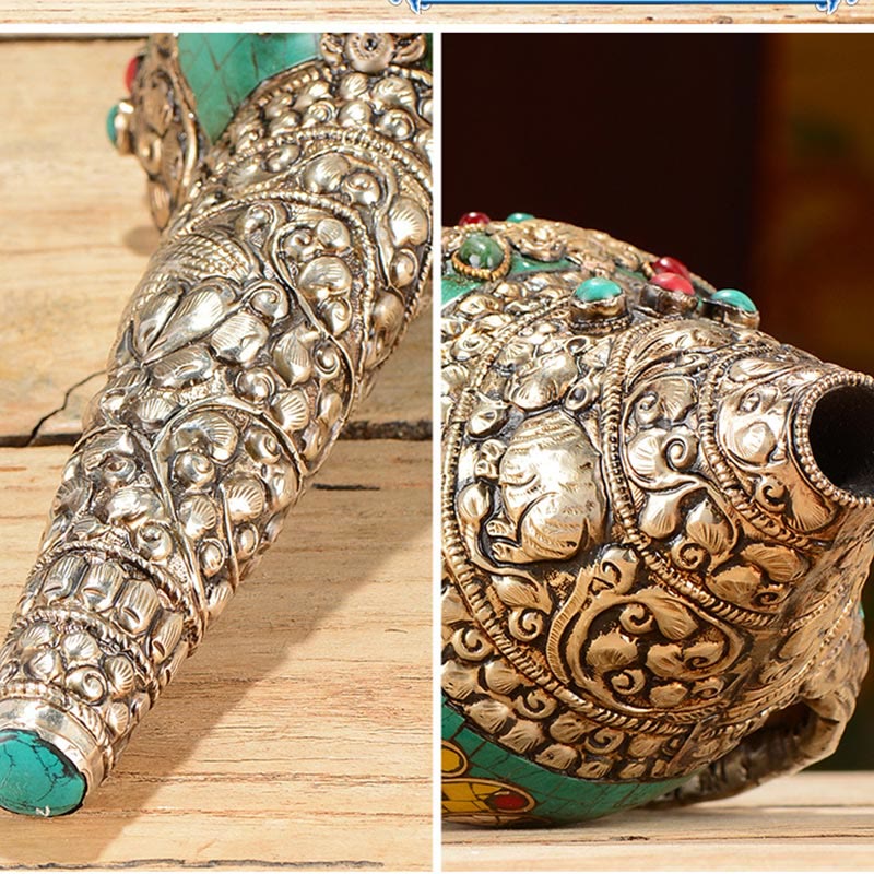 Conque tibétaine double Dorje Shankha faite à la main, 31 x 12 cm