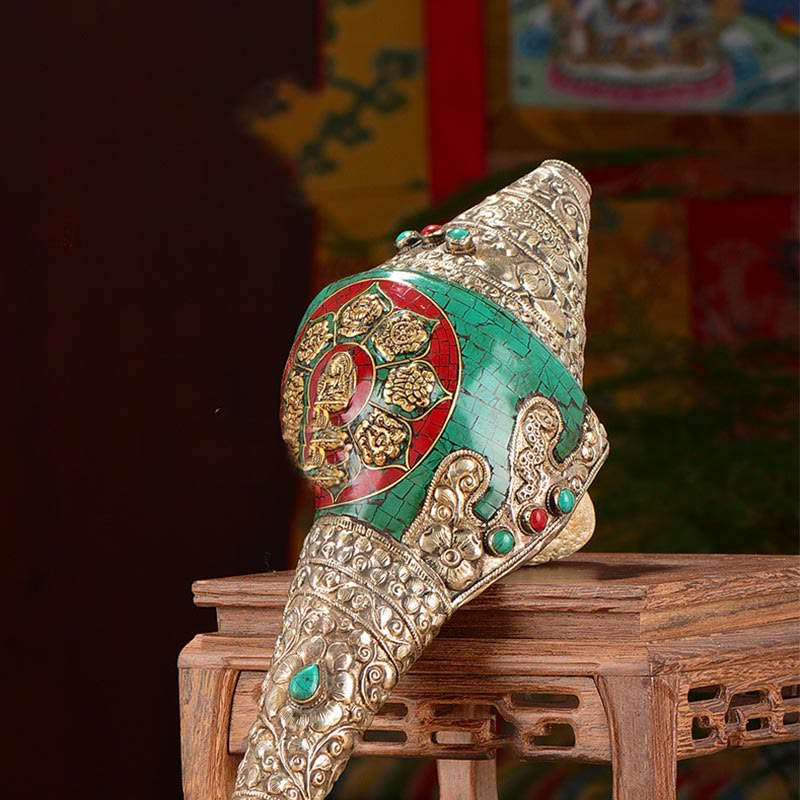 Conque tibétaine double Dorje Shankha faite à la main, 31 x 12 cm