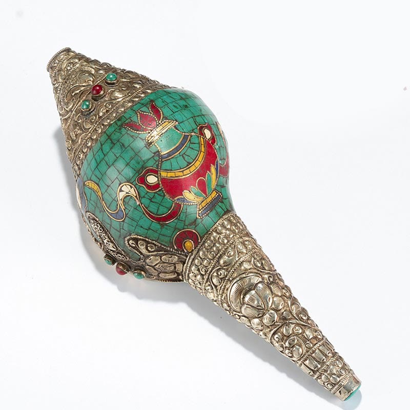 Conque tibétaine double Dorje Shankha faite à la main, 31 x 12 cm