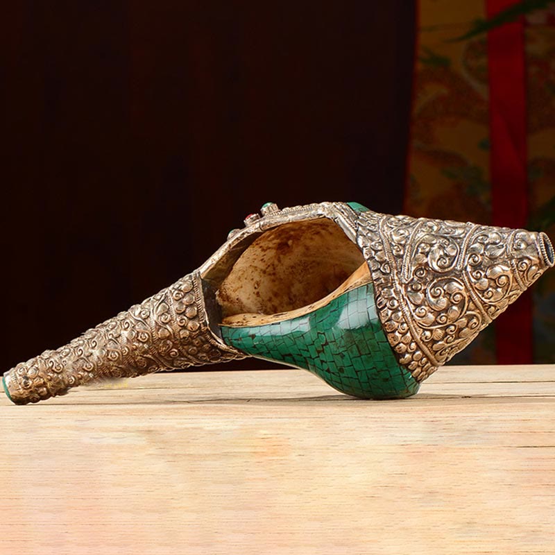 Conque tibétaine double Dorje Shankha faite à la main, 31 x 12 cm