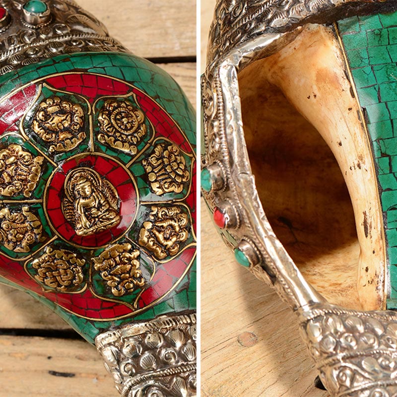 Conque tibétaine double Dorje Shankha faite à la main, 31 x 12 cm