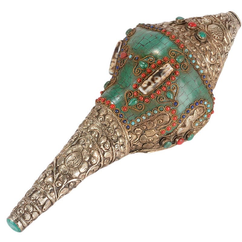 Conque tibétaine double Dorje Shankha faite à la main, 31 x 12 cm