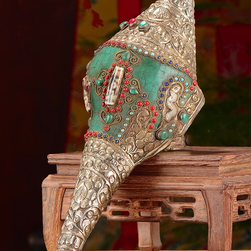 Conque tibétaine double Dorje Shankha faite à la main, 31 x 12 cm