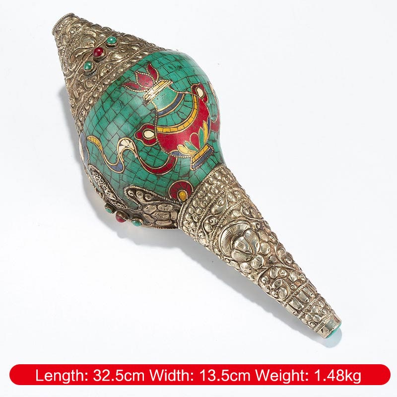 Conque tibétaine double Dorje Shankha faite à la main, 31 x 12 cm