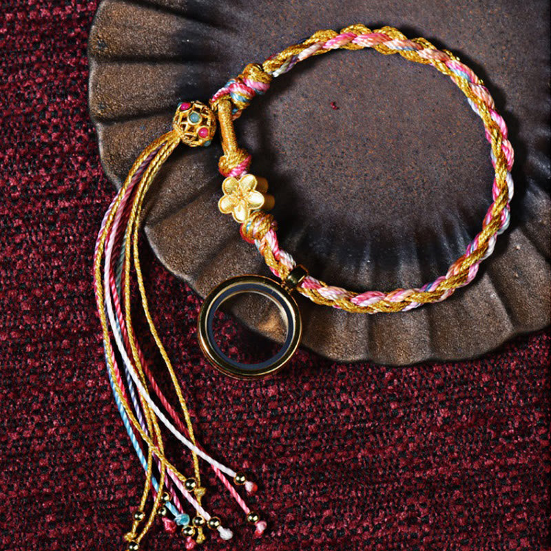 Bracelet tibétain fait main porte-bonheur à double tour avec cordon coloré