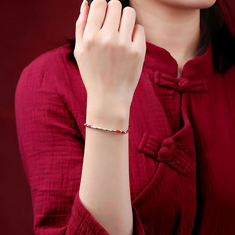 Bracelet tibétain multicolore en bambou, cordon rouge de protection, fait main