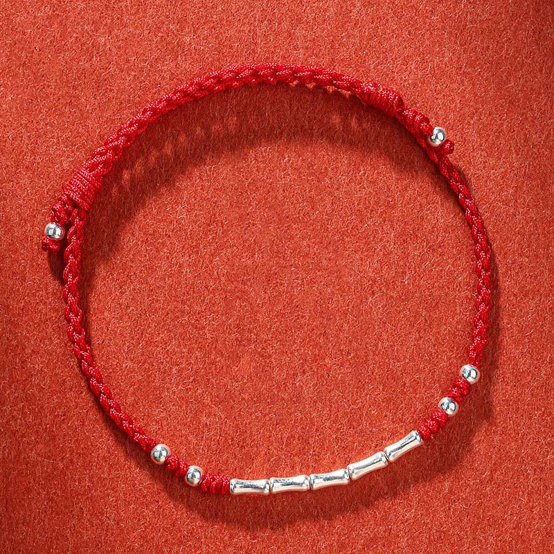 Bracelet tibétain multicolore en bambou, cordon rouge de protection, fait main