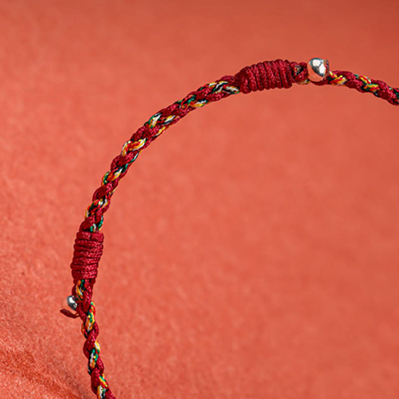 Bracelet tibétain multicolore en bambou, cordon rouge de protection, fait main