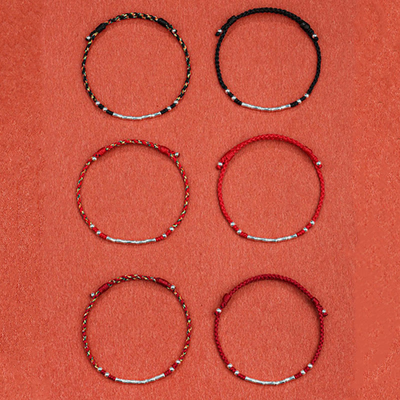 Bracelet tibétain multicolore en bambou, cordon rouge de protection, fait main