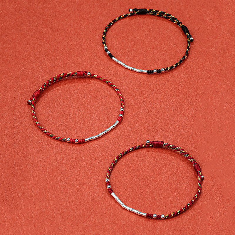 Bracelet tibétain multicolore en bambou, cordon rouge de protection, fait main