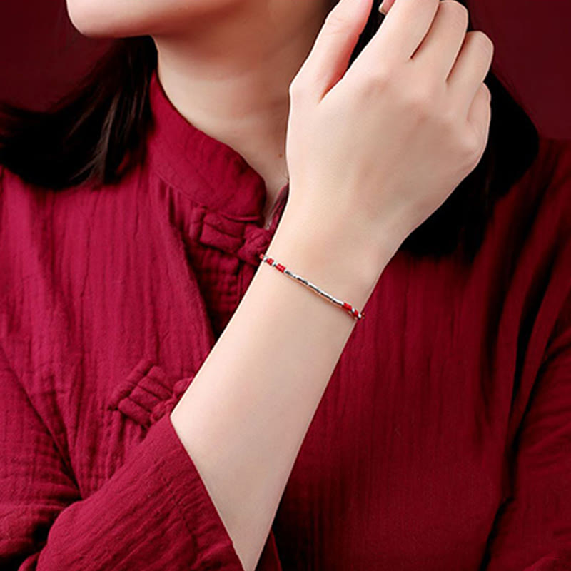 Bracelet tibétain multicolore en bambou, cordon rouge de protection, fait main