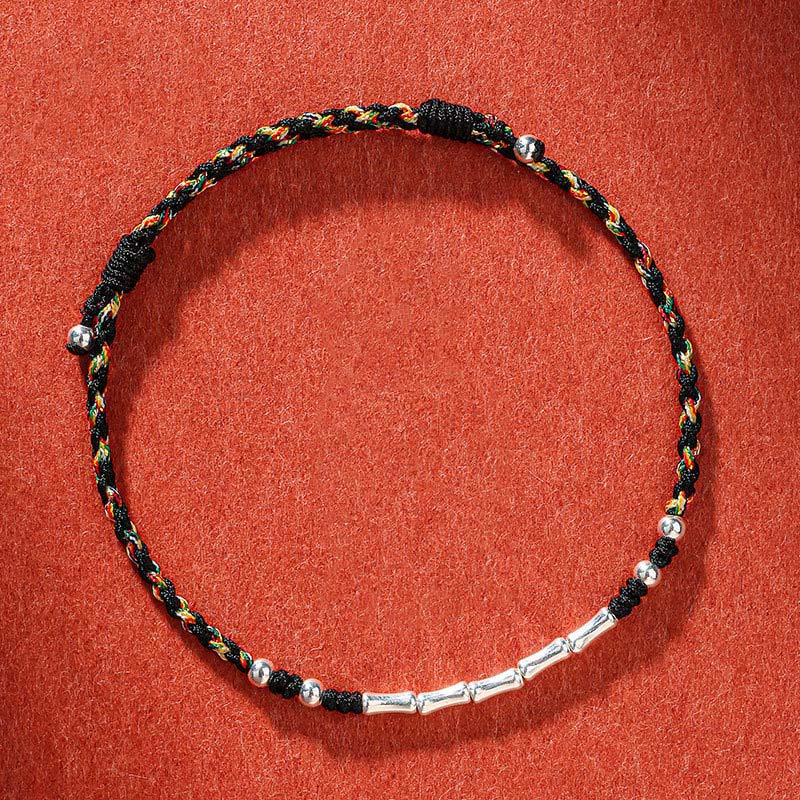 Bracelet tibétain multicolore en bambou, cordon rouge de protection, fait main