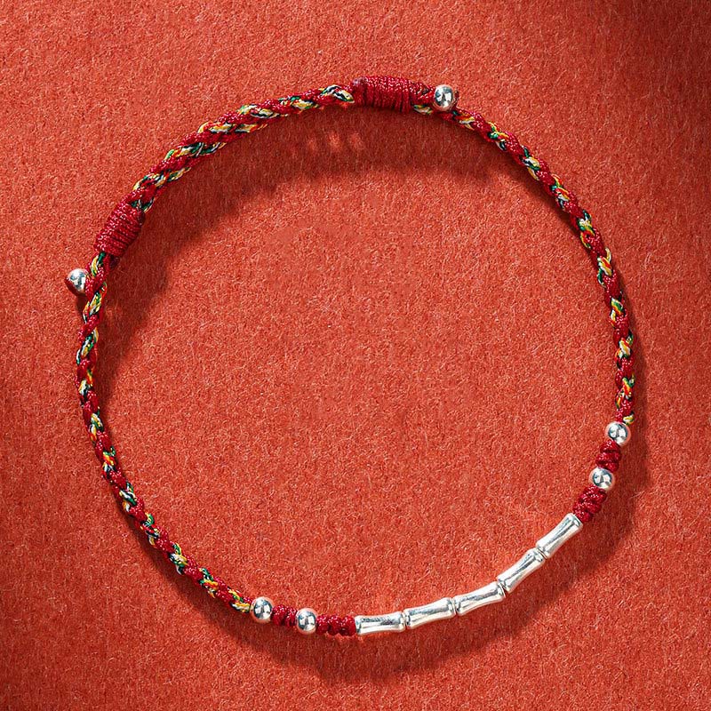Bracelet tibétain multicolore en bambou, cordon rouge de protection, fait main