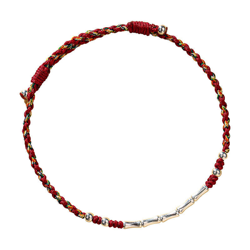 Bracelet tibétain multicolore en bambou, cordon rouge de protection, fait main