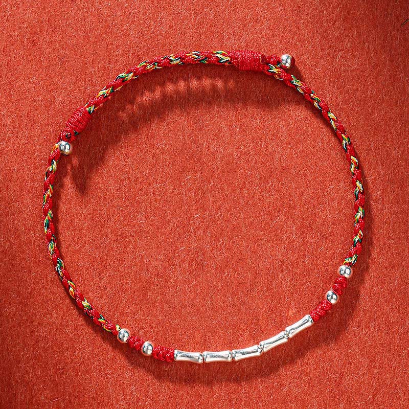 Bracelet tibétain multicolore en bambou, cordon rouge de protection, fait main