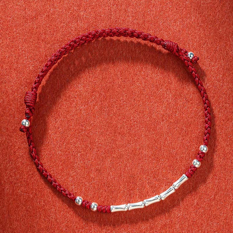 Bracelet tibétain multicolore en bambou, cordon rouge de protection, fait main