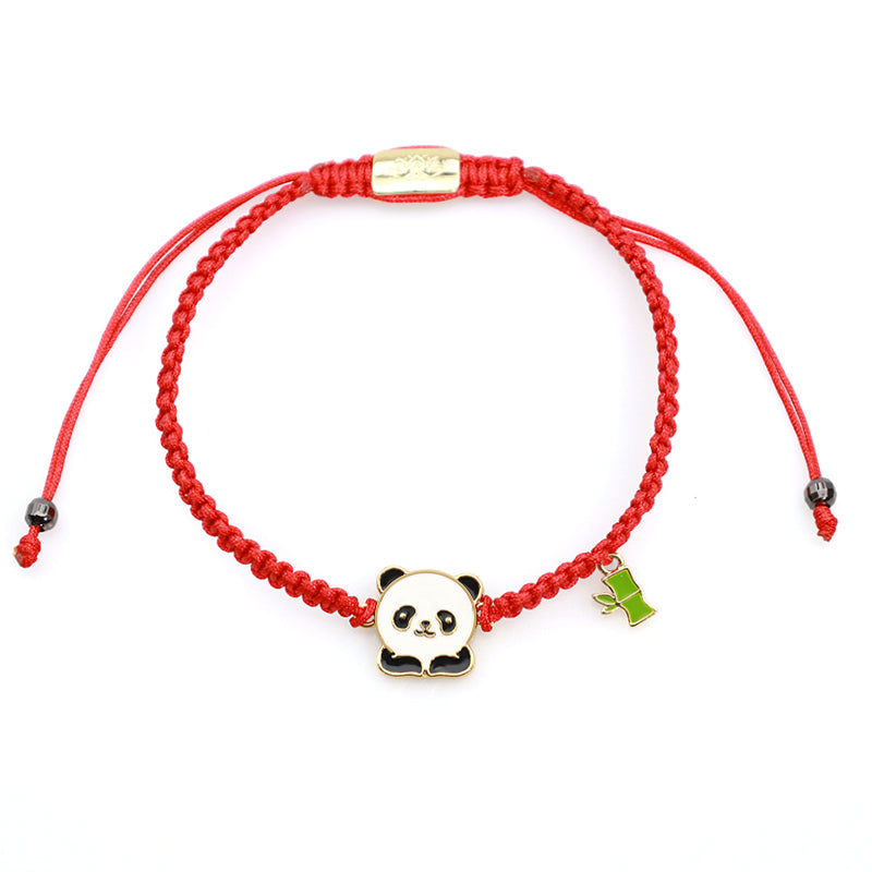 Bracelet tibétain fait main en bambou panda porte-bonheur avec cordon rouge