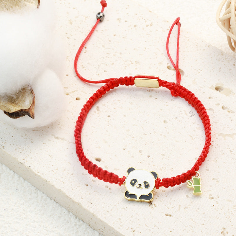 Bracelet tibétain fait main en bambou panda porte-bonheur avec cordon rouge