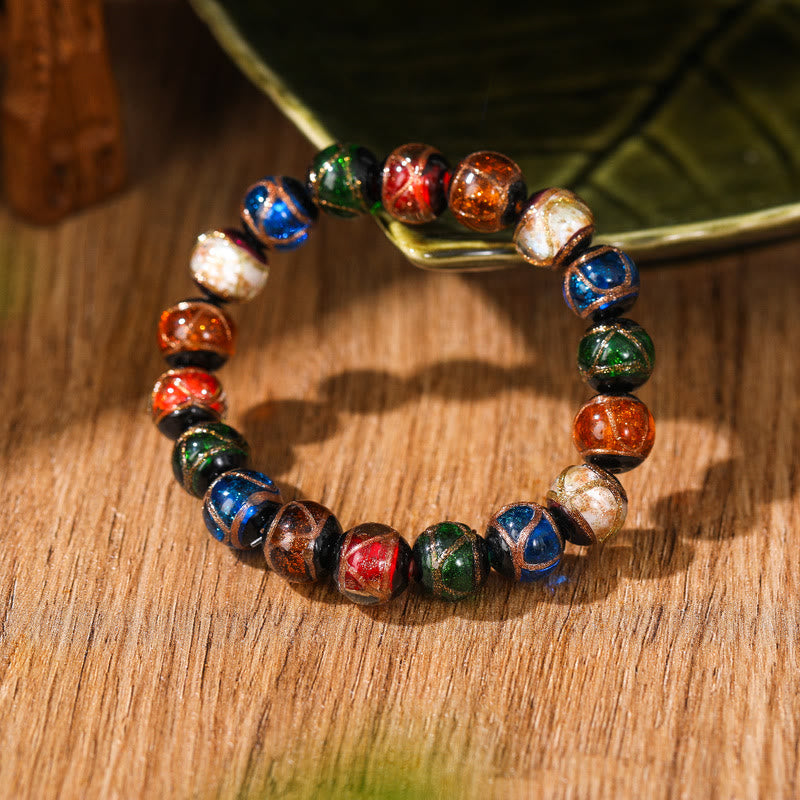 Bracelet porte-bonheur tibétain en verre Liuli 8 mm