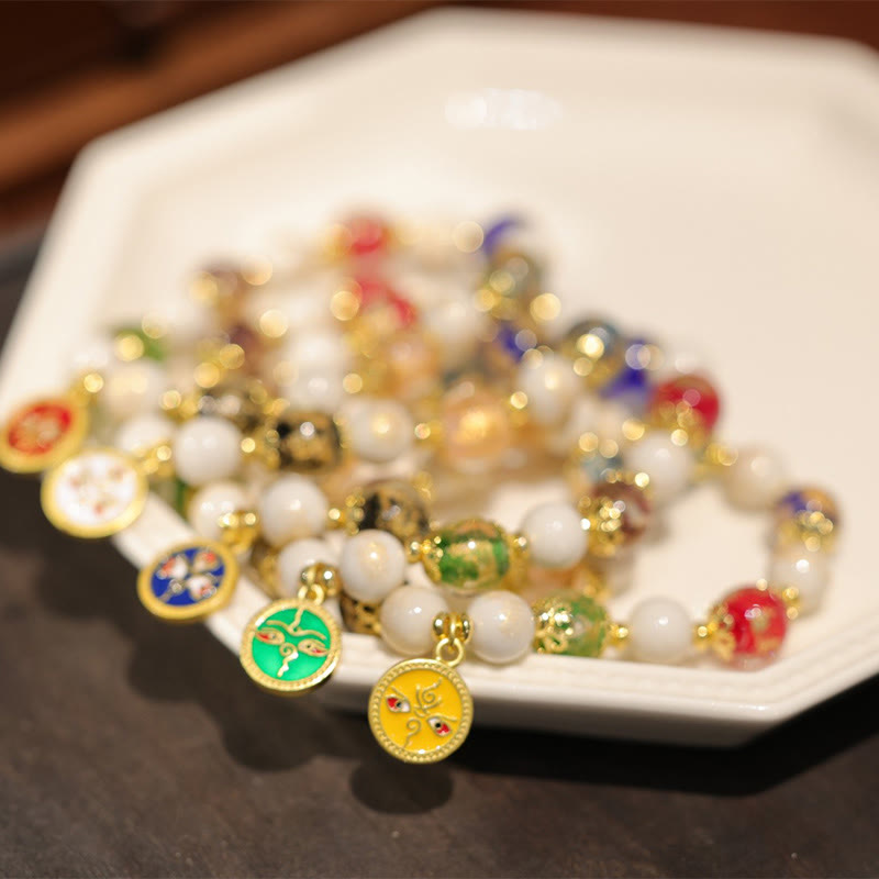 Bracelet tibétain à breloques en verre et porcelaine Liuli pour la richesse