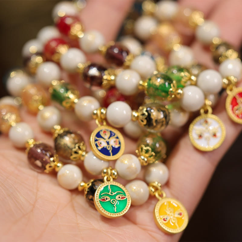 Bracelet tibétain à breloques en verre et porcelaine Liuli pour la richesse