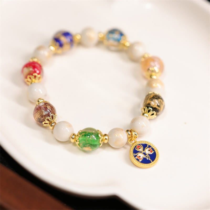 Bracelet tibétain à breloques en verre et porcelaine Liuli pour la richesse