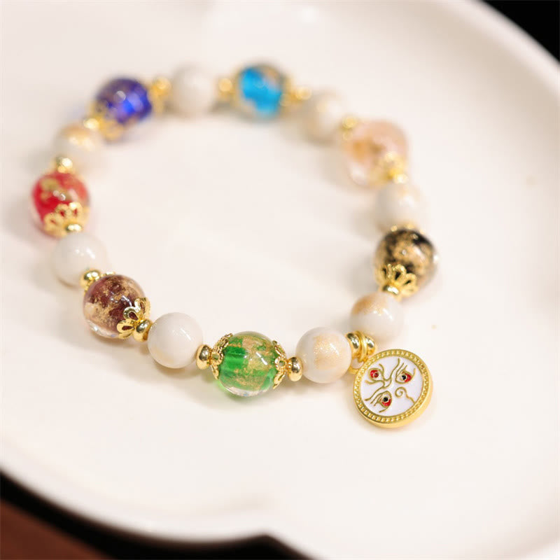 Bracelet tibétain à breloques en verre et porcelaine Liuli pour la richesse