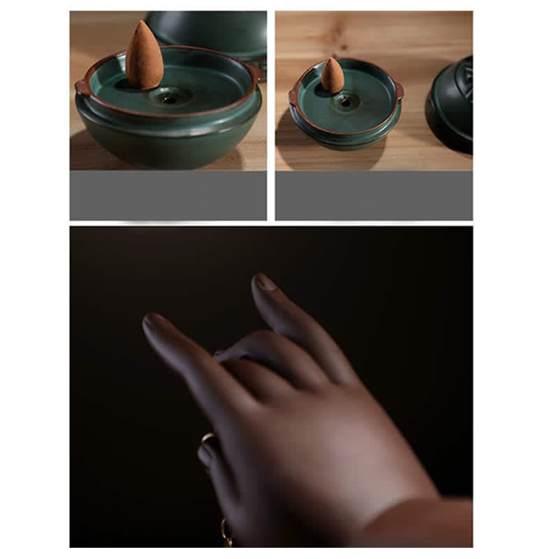 Brûleur d'encens tibétain en céramique de lotus