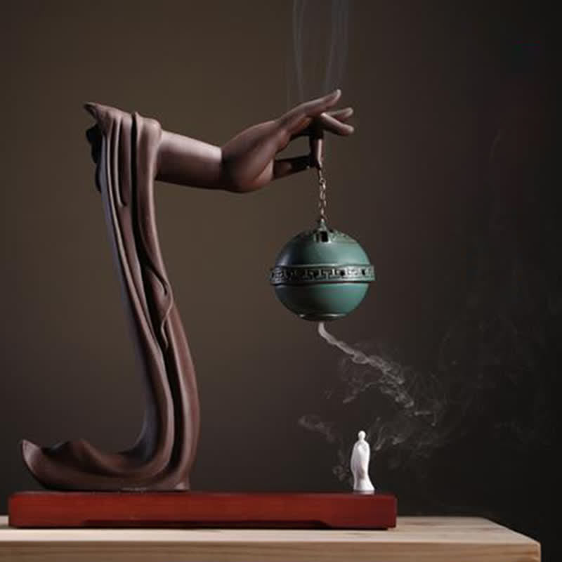 Brûleur d'encens tibétain en céramique de lotus