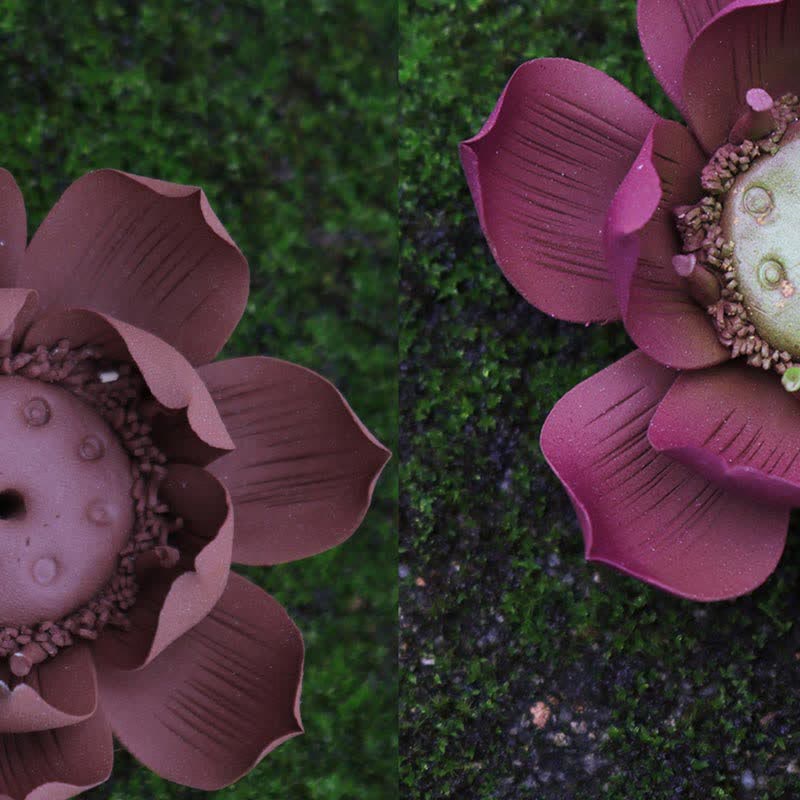 Brûle-encens tibétain Lotus en argile violette pour la paix et le calme