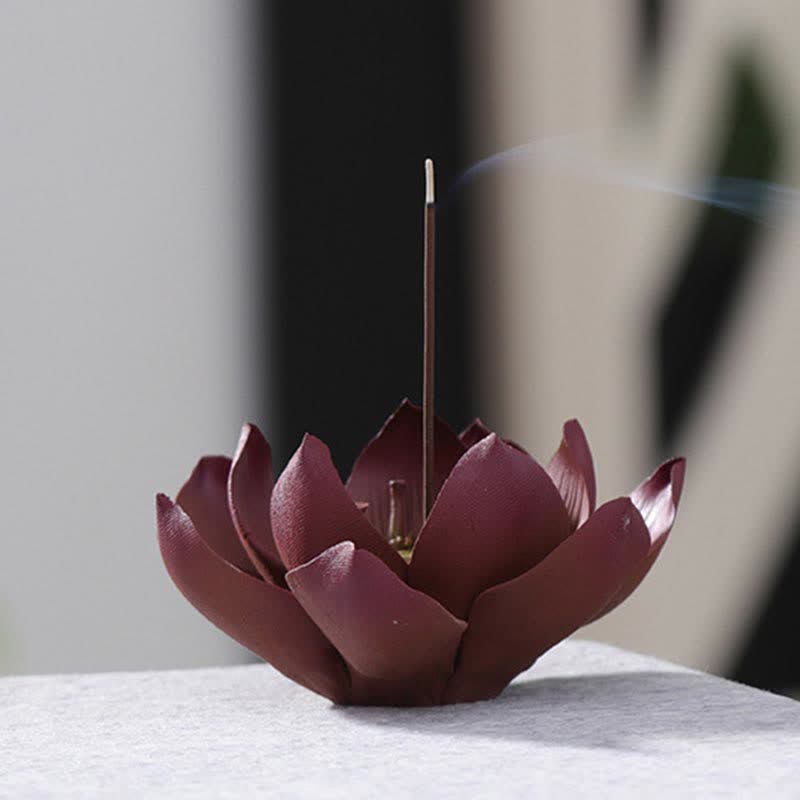 Brûle-encens tibétain Lotus en argile violette pour la paix et le calme