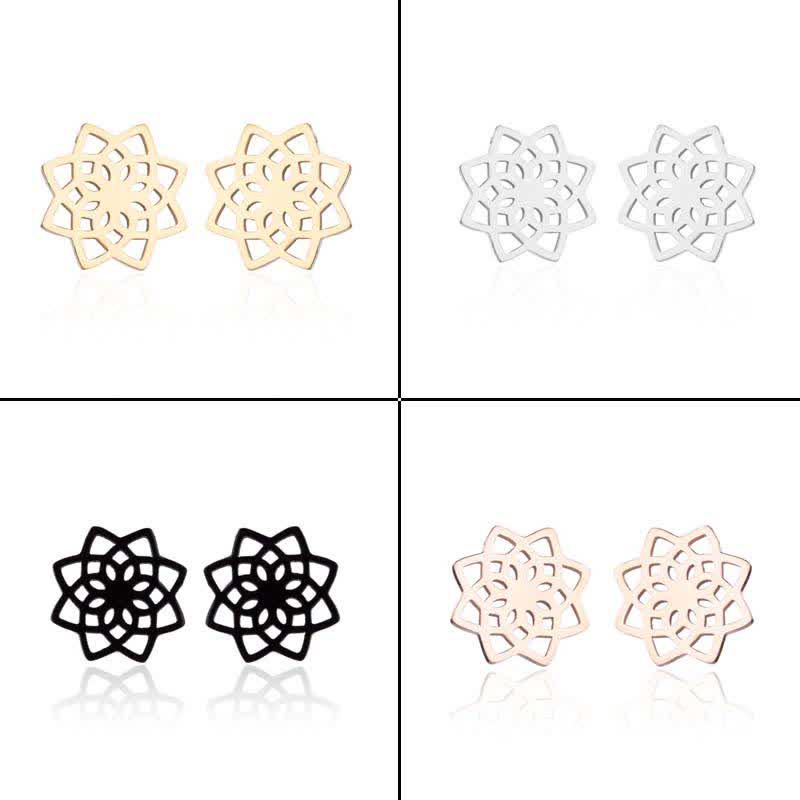Boucles d'oreilles à tige en forme de lotus tibétain | Symbole du nouveau départ | Argent
