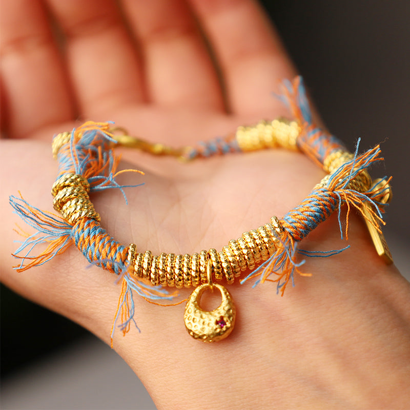 Bracelet tibétain porte-bonheur en corde multicolore pour la fortune