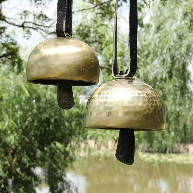 Two hammered brass bells with black handles for Tibetan Meditation Bell Instrument