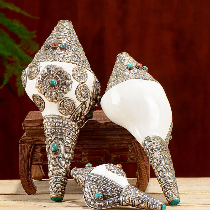 Décoration tibétaine naturelle de dragon de coquille de conque de Shankha