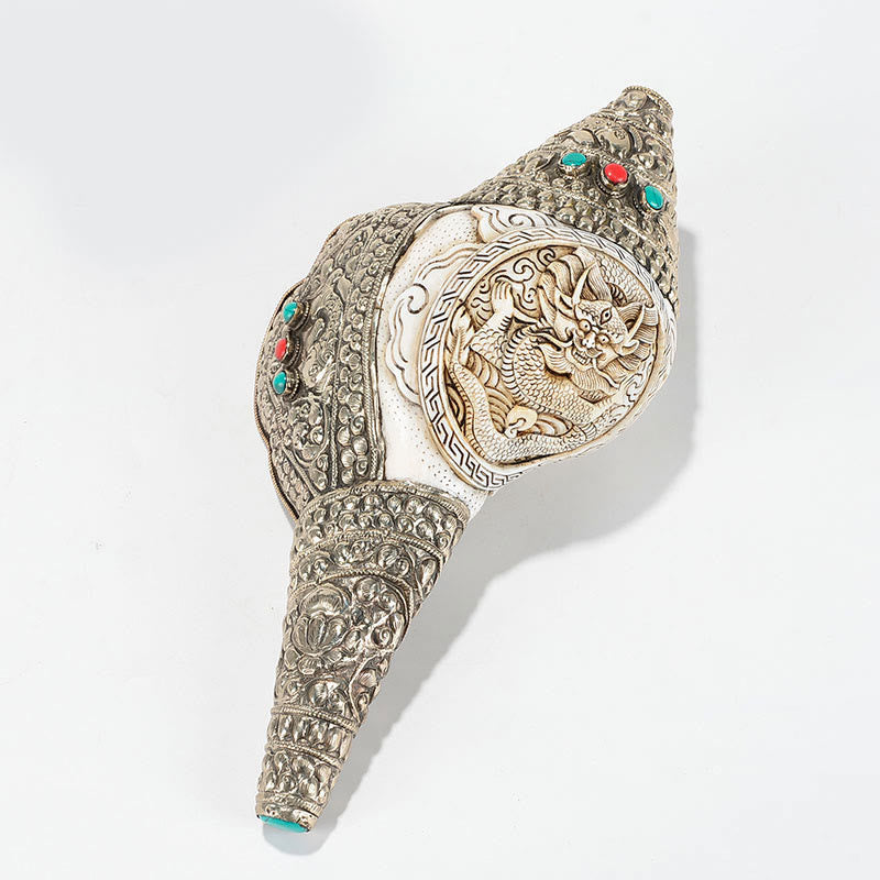 Décoration tibétaine naturelle de dragon de coquille de conque de Shankha