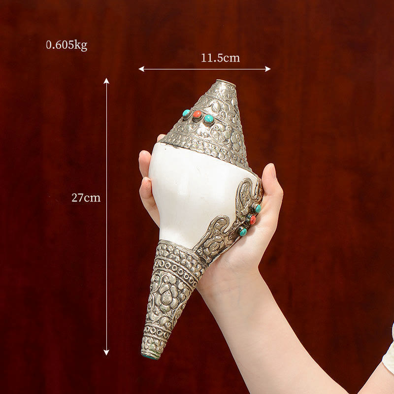 Décoration tibétaine naturelle de dragon de coquille de conque de Shankha