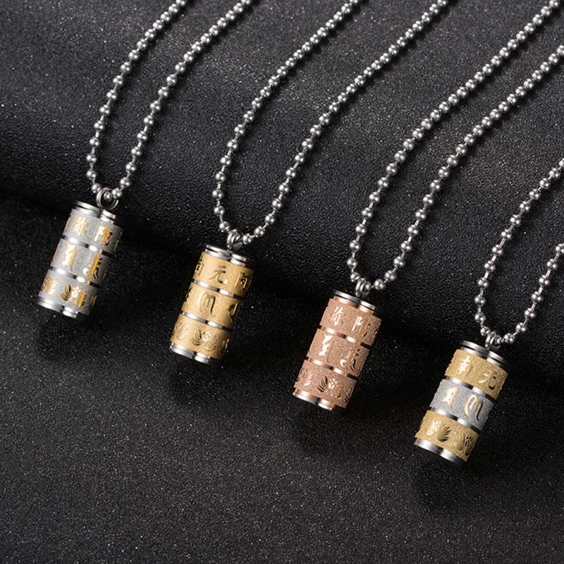 Collier tibétain Om Mani Padme Hum en acier titane avec symbole de la paix